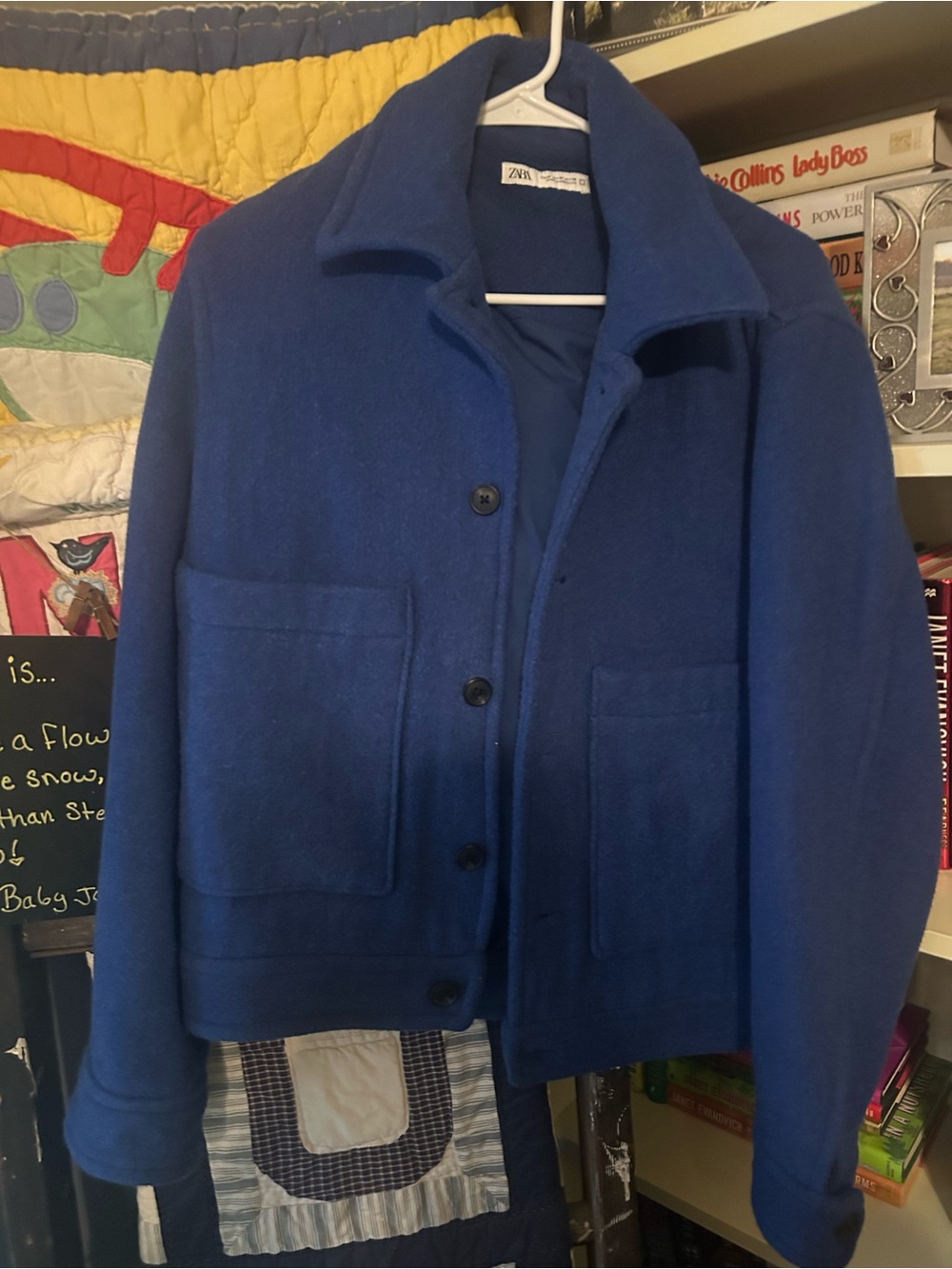 Zara Deep Blue Wool Coat with Fold Collar